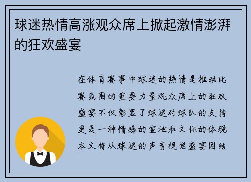 球迷热情高涨观众席上掀起激情澎湃的狂欢盛宴