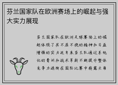 芬兰国家队在欧洲赛场上的崛起与强大实力展现