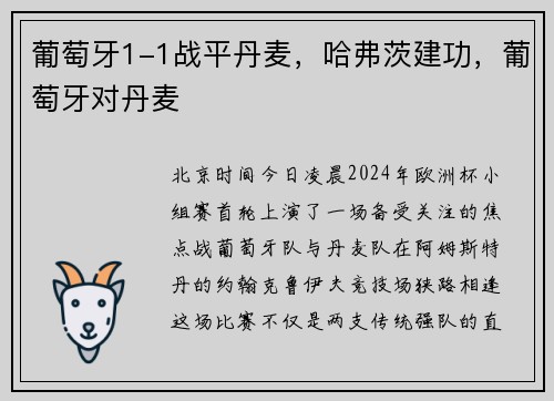 葡萄牙1-1战平丹麦，哈弗茨建功，葡萄牙对丹麦